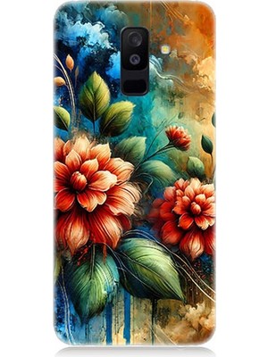 Samsung Galaxy A6 Plus Uyumlu Kırmızı Çiçek ve Tomurcuklar  Desenli Silikon Kılıf