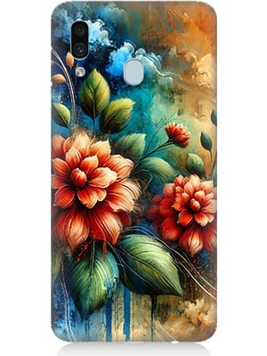 Samsung Galaxy A20 Uyumlu Kırmızı Çiçek ve Tomurcuklar  Desenli Silikon Kılıf