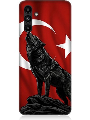Samsung Galaxy A13 Uyumlu Ay Yıldızlı Uluyan Kurt  Desenli Silikon Kılıf