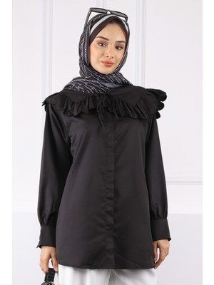 İmaj Butik Siyah Renk Bloklu Gömlek