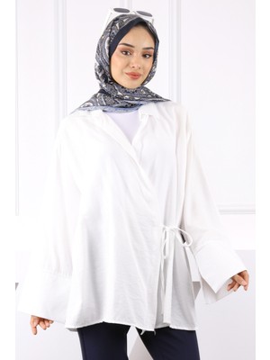 Ekru Yandan Bağlamalı Kimono