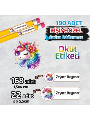 Okul Etiketi Kişiye Özel Kalem Defter Etiketi Unicorn -2- 190 Adet