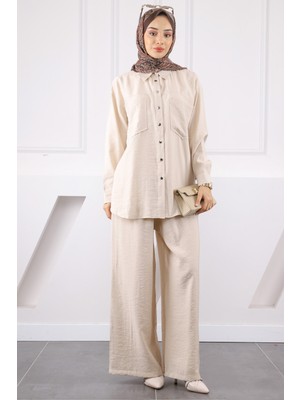 Bej Cepli Modal Tunik Pantolonlu Takım