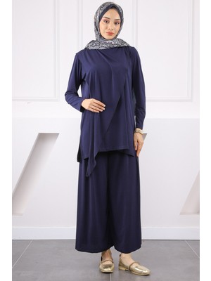 Lacivert Ön Detaylı Sandy Tunik Pantolon Takım