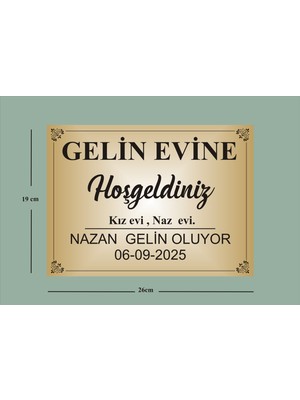 Gelin Evi Kapı Süsü , Aynalı  Aliminyum Metal 19X26CM Ölçüsünde