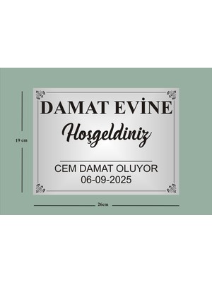 Damat Evi Kapı Süsü , Aynalı Aliminyum Levha 19X26CM Ölçüsünde