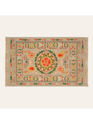 Palrı Baskı Nakışlı Pamuk Pamuk Kilim 160X230 cm Renkli
