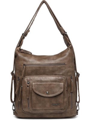 Yıkama Deri Hem Sırt Hem Omuz Kadın Çantası 21-K Barcelona 1580-7