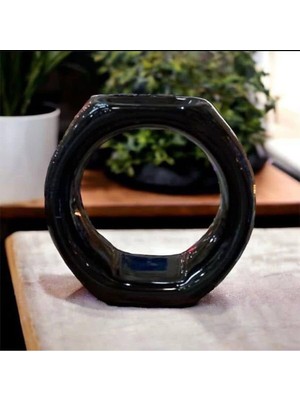 Siyah Seramik Yüzük Tasarımı ile Şık Buhurdanlık, Mum ve Esans Hediye Seti