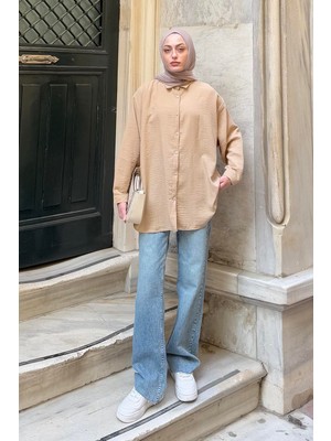 Pera Keten Tesettür Gömlek Çikolata Kahve