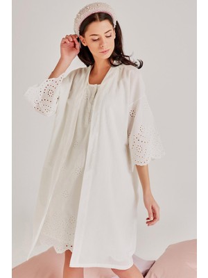 Kadın Ekru Lohusa Gecelik & Sabahlık Takımı 30108