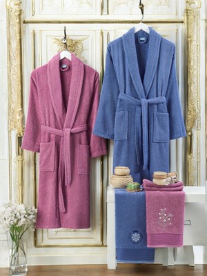 Zena Mürdüm Koyu Mavi Havlulu Bornoz 