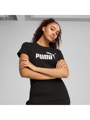 Puma Essentials No 1 Logo Kadın Siyah Yuvarlak Yaka Tişört