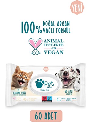 Petlove Evcil Hayvan Temizleme Mendili 60'lı