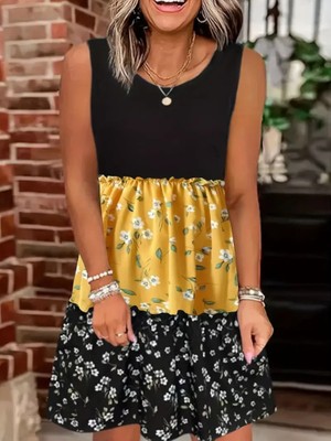 Ag Shoppings Kadın Askılı Yuvarlak Yaka Çiçek Baskılı Salaş Süprem Elbise