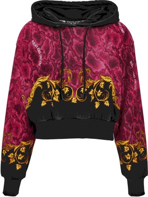 Versace Jeans Couture Kapüşon Yaka Baskılı Siyah - Altın Kadın Sweatshırt 77HAI3P4