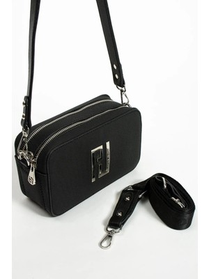 Just Polo Kadın Siyah Çapraz Askılı 2 Bölmeli Kutu Mini Omuz ve El Çantası