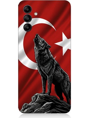Samsung Galaxy A35 Uyumlu Bayrak Önünde Uluyan Kurt  Desenli Silikon Kılıf