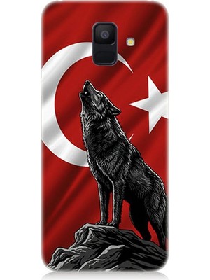 Samsung Galaxy A6 Uyumlu Bayrak Önünde Uluyan Kurt  Desenli Silikon Kılıf