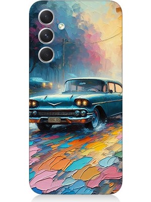 Samsung Galaxy A14 Uyumlu Renkli Yol Üzerinde Araba  Desenli Silikon Kılıf