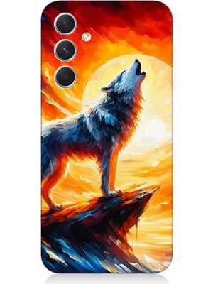 Samsung Galaxy A24 Uyumlu Kayalıkta Uluyan Kurt Yalnızlığı  Desenli Silikon Kılıf