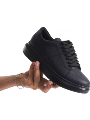 ET151 Boost Bağcıklı Cilt Erkek Günlük Sneaker Ayakkabı St - Siyah