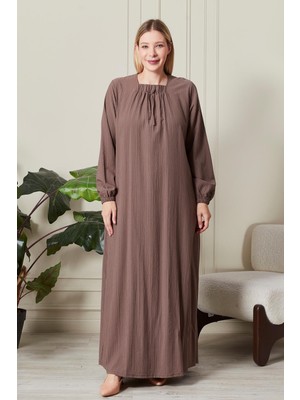 Kadın Büyük Beden Gofre Kumaş Kare Yaka Elbise