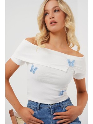 Modavera Madonna Yaka Kelebek Detaylı Bluz 957 - Beyaz