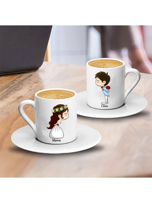 Gelin ve Damat Ikili Türk Kahve Fincan Takımı