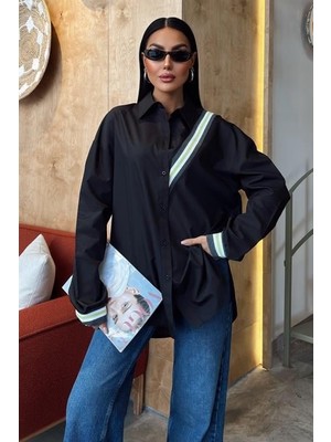 Gökyüzü Moda Bant Detaylı Oversize Poplin Gömlek 3436