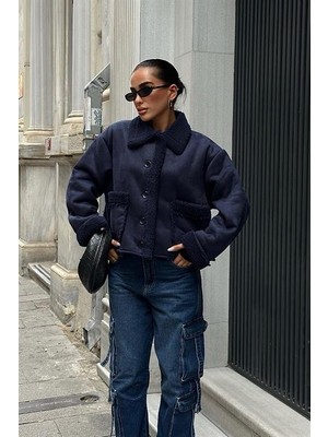 Gökyüzü Moda Lolita Uzun Kollu Süet Ceket 6115