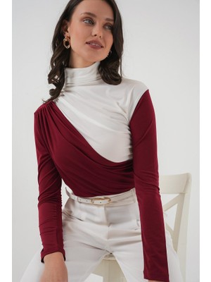Gökyüzü Moda 940 Büzgü Detaylı Sandy Bluz - Bordo