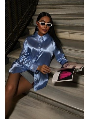 Gökyüzü Moda Premium Saten Gömlek 3438