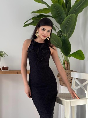 Gökyüzü Moda Lers Çiçek Detaylı Elbise