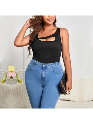 Gökyüzü Moda Kadın Sıfır Kol Geometrik Yaka Kaşkorse Bluz