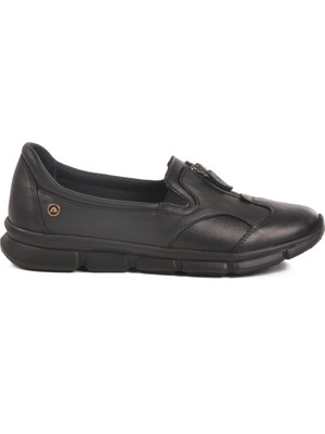 Siyah Hakiki Deri Anatomik Kadın Casual Ayakkabı 603 Z