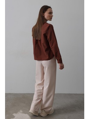 Gökyüzü Moda Kemerli Palazzo Pantolon - Pudra