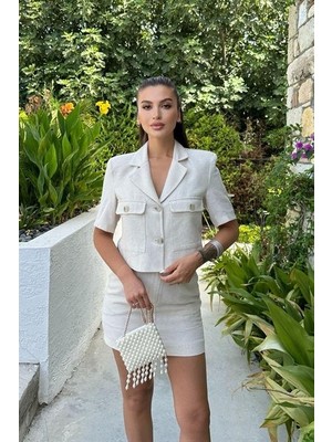 Gökyüzü Moda Rainbow Kısa Kol Ceket Takım 9833