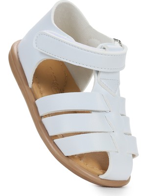 Kiko Kids Lonpe Ilk Adım Cırtlı Kız Bebek Sandalet Beyaz