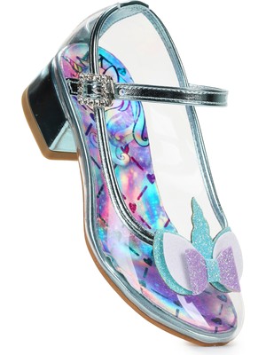 Kiko Kids Unicorn Kız Çocuk Topuklu Abiye Şeffaf Ayakkabı Su Yeşili