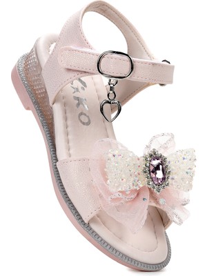 Kiko Kids Bufly Fiyonklu Kız Çocuk Sandalet Ayakkabı Pudra