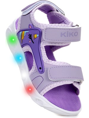 Kiko Kids Unicorn Günlük Işıklı Cırtlı Kız Bebek Sandalet Ayakkabı Lila