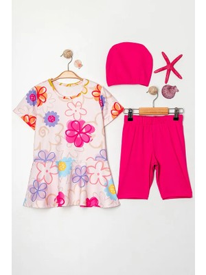 Kız Çocuk Bisiklet Yaka Etekli Mayo ve Tayt Bone Dahildir.