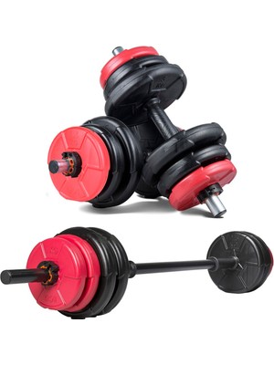 Spor 38 kg Dambıl Halter Seti Kırmızı Siyah
