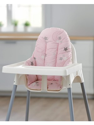 Bebek Özel Pembe Hilal Yıldızlı Mama Sandalyesi Minderi Portatif Konfor 1 Adet