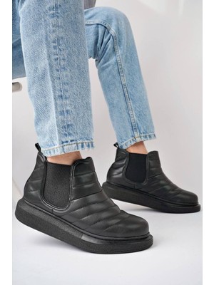ET205 Boston Bağcıksız Cilt Erkek Spor Bot St - Siyah