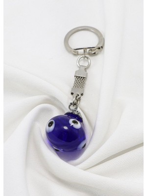 Lacivert Küre Çok Gözlü Nazar Boncuğu Anahtarlık, Hediyelik Nazar Boncuklu Çanta Süsü