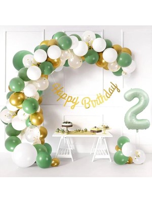 Bkmc Party Adaçayı Yeşili Rakam Folyolu Soğum Günü Yaş Balon Zincir Doğum Günü Parti Seti Süsü