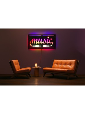 Adrift Musıc Figürlü LED Işıklı Tablo, Duvar Dekor Ahşap, Neon Işık, Duvar Süsü