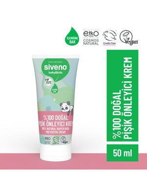 Siveno %100 Doğal Bebek Pişik Önleyici Krem Çinko PCA Yenidoğan Koruyucu & Hassas Onarıcı Bakım Kremi 50 ml